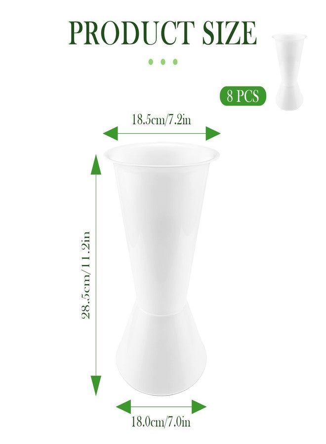 LCJAOF 8Pcs 11.8 Inch Tall Plastic Flower Buckets - White Decorative Vases for Cut Flowers, Wedding Centerpieces, Floral Arrangements with Detachable Base - Image 2